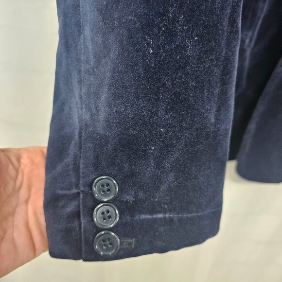 Vintage American Eagle Velvet Blazer Navy Blue Collegiate Preppy Unisex S - Picture 2 of 9